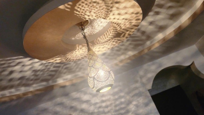Moroccan Brass Ceiling Light – Handmade Boho Pendant Lamp