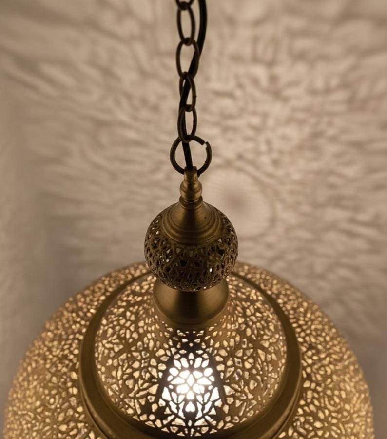 Handmade Moroccan Brass Pendant Light: Boho Ceiling Lamp