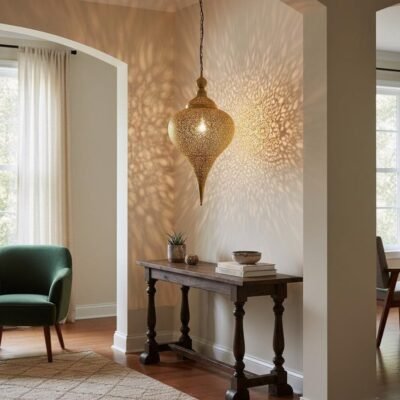 Handmade Moroccan Brass Pendant Light: Boho Ceiling Lamp