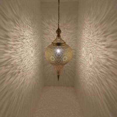 Handmade Moroccan Brass Pendant Light: Boho Ceiling Lamp