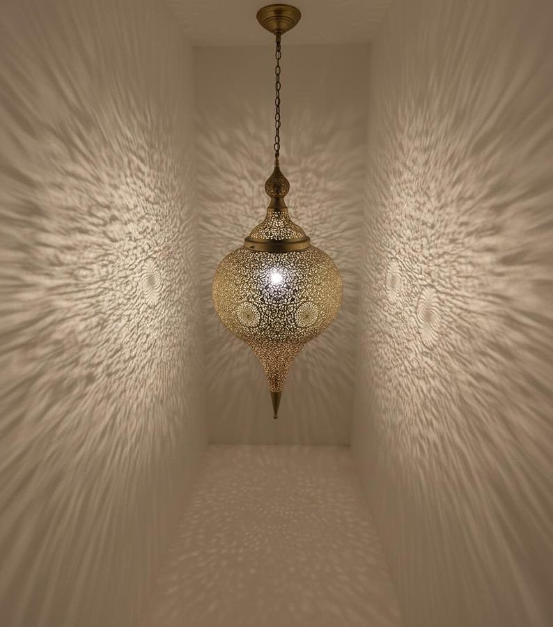 Handmade Moroccan Brass Pendant Light: Boho Ceiling Lamp