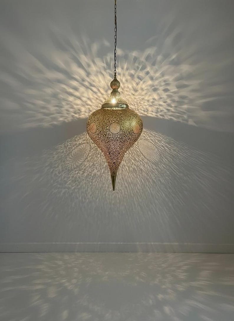 Handmade Moroccan Brass Pendant Light: Boho Ceiling Lamp