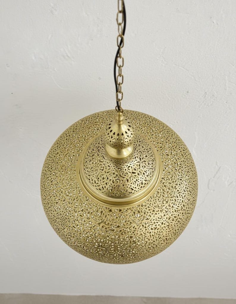 Handmade Moroccan Brass Pendant Light: Boho Ceiling Lamp