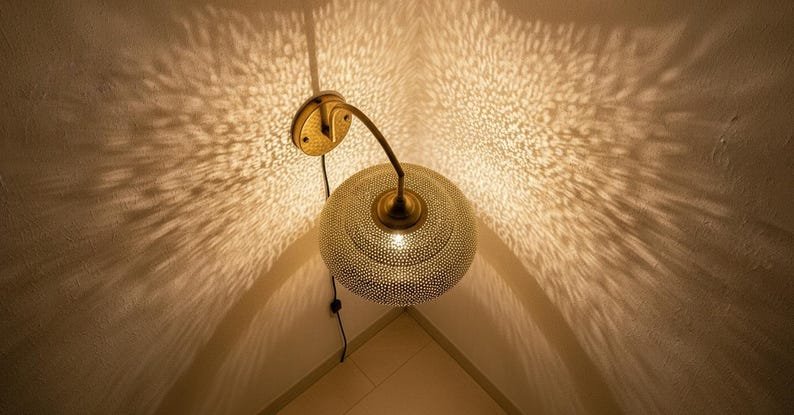 Handmade Moroccan Brass Wall Sconce: Boho Home Lighting Handmade Moroccan Brass Wall Sconce: Boho Home Lighting