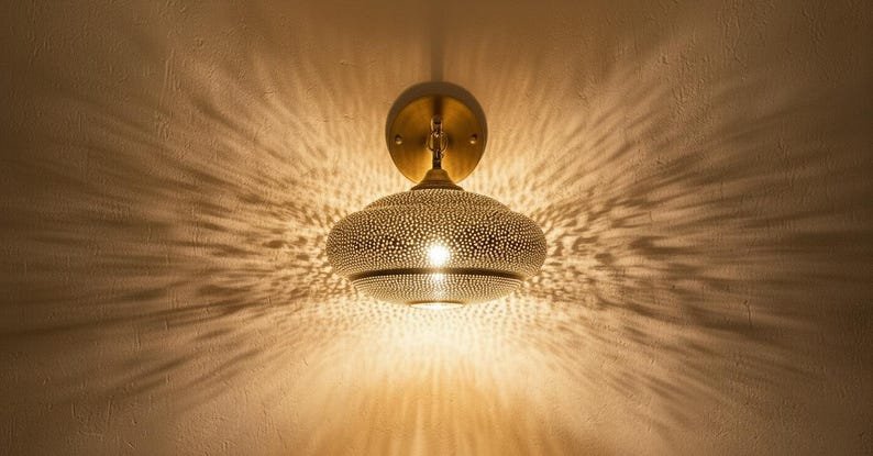 Handmade Moroccan Brass Wall Sconce: Boho Home Lighting Handmade Moroccan Brass Wall Sconce: Boho Home Lighting