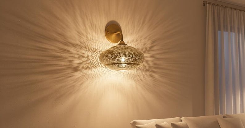 Handmade Moroccan Brass Wall Sconce: Boho Home Lighting Handmade Moroccan Brass Wall Sconce: Boho Home Lighting