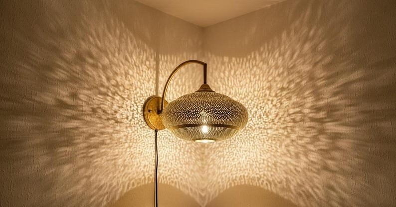 products-BohoHome5 Round Moroccan Brass Shadow Wall Sconce