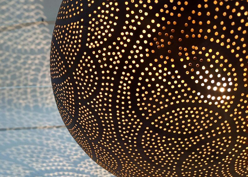 Handmade Moroccan Brass Pendant Light: Boho Shadow Lantern Handmade Moroccan Brass Pendant Light: Boho Shadow Lantern