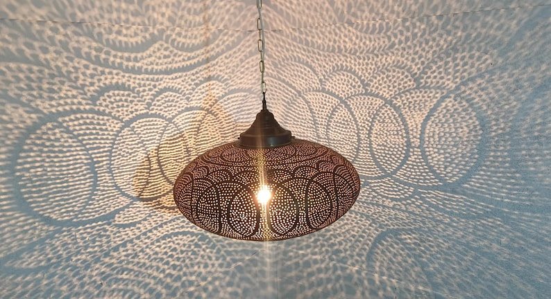 Handmade Moroccan Brass Pendant Light: Boho Shadow Lantern Handmade Moroccan Brass Pendant Light: Boho Shadow Lantern