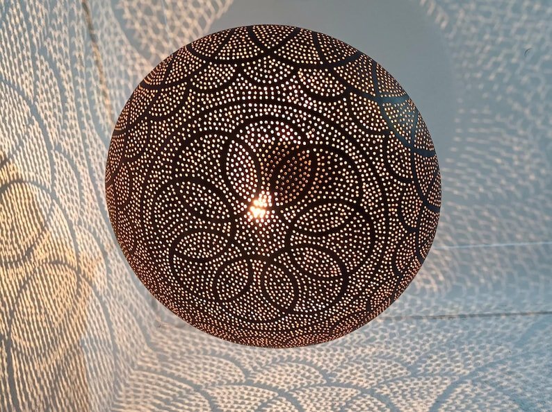 Handmade Moroccan Brass Pendant Light: Boho Shadow Lantern Handmade Moroccan Brass Pendant Light: Boho Shadow Lantern
