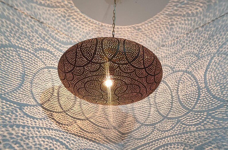 Handmade Moroccan Brass Pendant Light: Boho Shadow Lantern Handmade Moroccan Brass Pendant Light: Boho Shadow Lantern