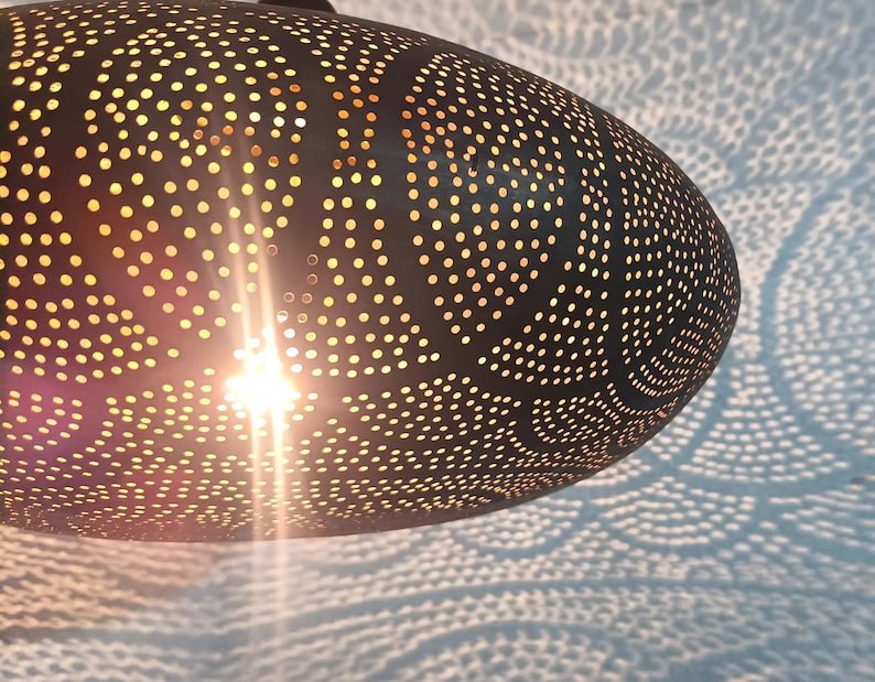 Handmade Moroccan Brass Pendant Light: Boho Shadow Lantern Handmade Moroccan Brass Pendant Light: Boho Shadow Lantern