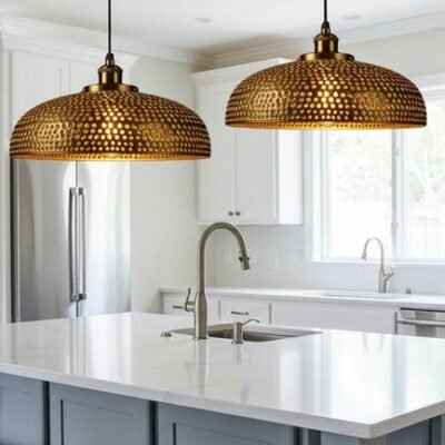 Handmade Brass Dome Pendant Light, Rustic Moroccan Style Ceiling Lamp for Kitchen Island, Dining Room, Brass lamp.