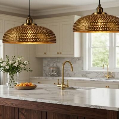 Handmade Brass Dome Pendant Light, Rustic Moroccan Style Ceiling Lamp for Kitchen Island, Dining Room, Brass lamp.