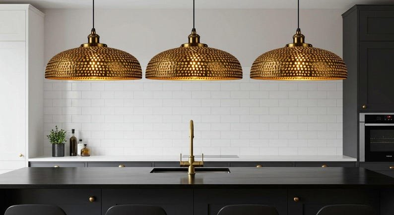 Handmade Brass Dome Pendant Light, Rustic Moroccan Style Ceiling Lamp for Kitchen Island, Dining Room, Brass lamp.
