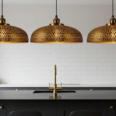 Handmade Brass Dome Pendant Light, Rustic Moroccan Style Ceiling Lamp for Kitchen Island, Dining Room, Brass lamp.