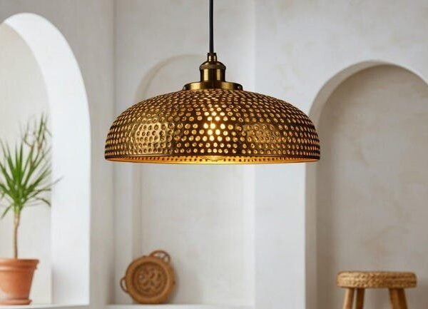 Perforated Brass Dome Pendant Kitchen Island Ceiling Lamp