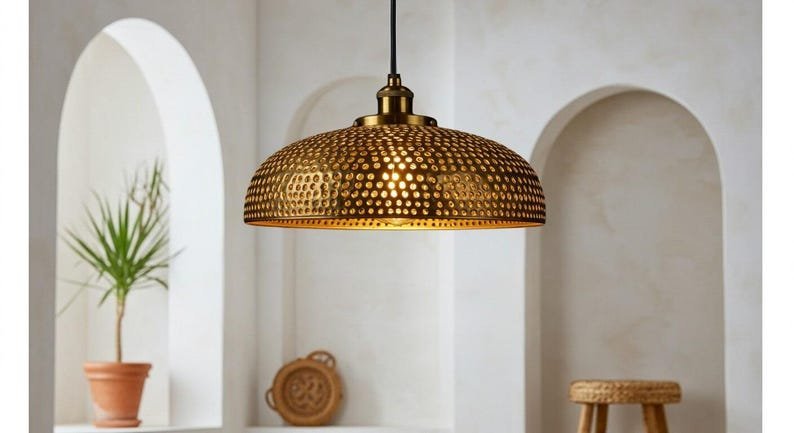 Perforated Brass Dome Pendant Kitchen Island Ceiling Lamp