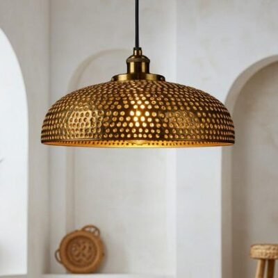 Handmade Brass Dome Pendant Light, Rustic Moroccan Style Ceiling Lamp for Kitchen Island, Dining Room, Brass lamp.