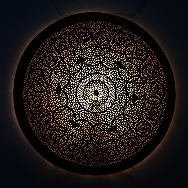 Elegant Moroccan Circle Wall Sconce, Handmade Moroccan wall light Available in Multiple Sizes for any Room, Moroccan lighting, Brass lamp