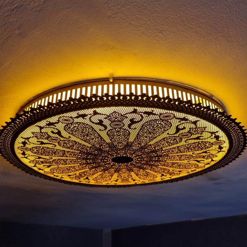 Hand-Engraved Brass Moroccan ceiling light : Boho Cut-Out Light