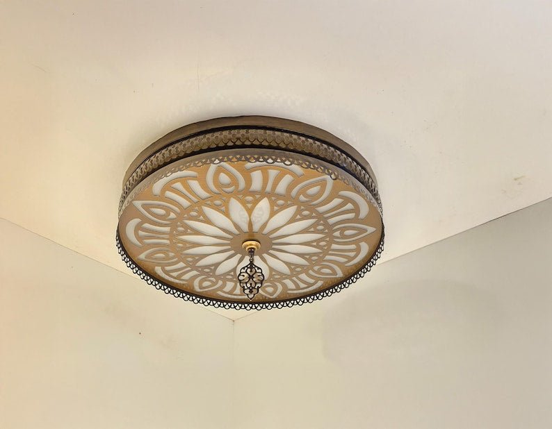 Moroccan Ceiling Light: Vintage Brass Laser Cut Metal Flush Mount Moroccan Ceiling Light: Vintage Brass Laser Cut Metal Flush Mount