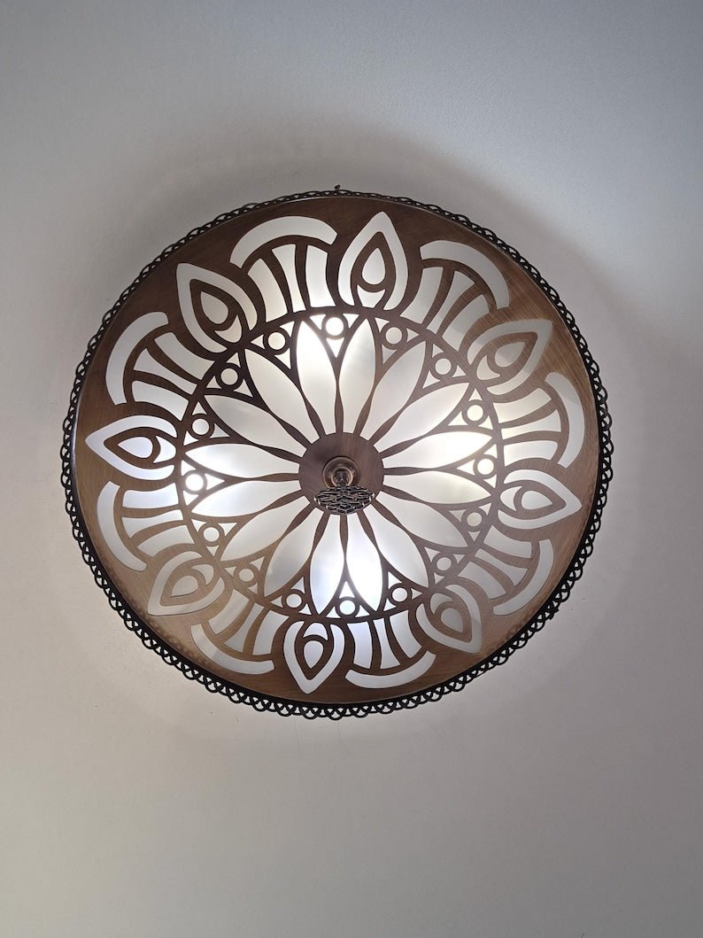 Moroccan Ceiling Light: Vintage Brass Laser Cut Metal Flush Mount Moroccan Ceiling Light: Vintage Brass Laser Cut Metal Flush Mount