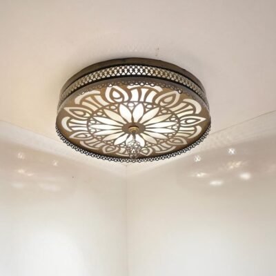 products-CutMetal5 Round Semi-Flush Fixture with Diffuser for Hallway, Bedroom or Living Room 