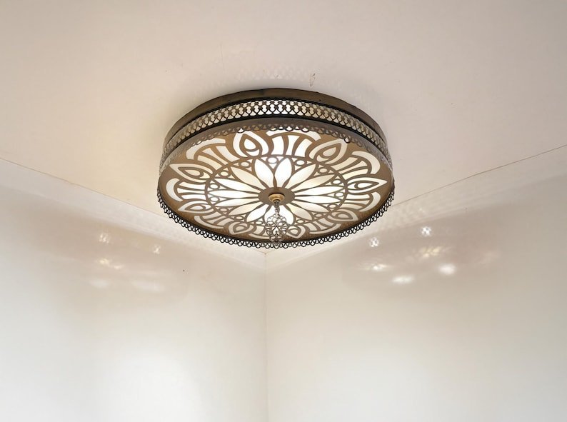 products-CutMetal5 Round Semi-Flush Fixture with Diffuser for Hallway, Bedroom or Living Room 