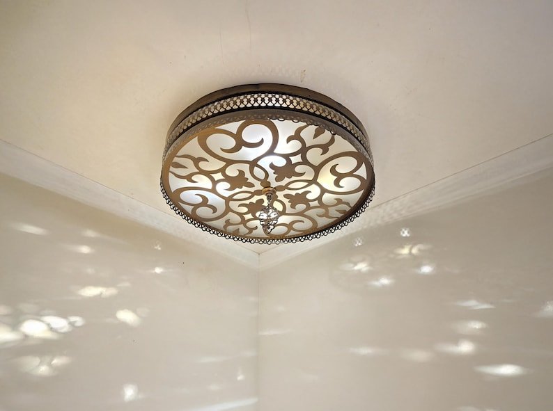 Moroccan Ceiling Light: Vintage Brass Laser Cut Metal Flush Mount Moroccan Ceiling Light: Vintage Brass Laser Cut Metal Flush Mount