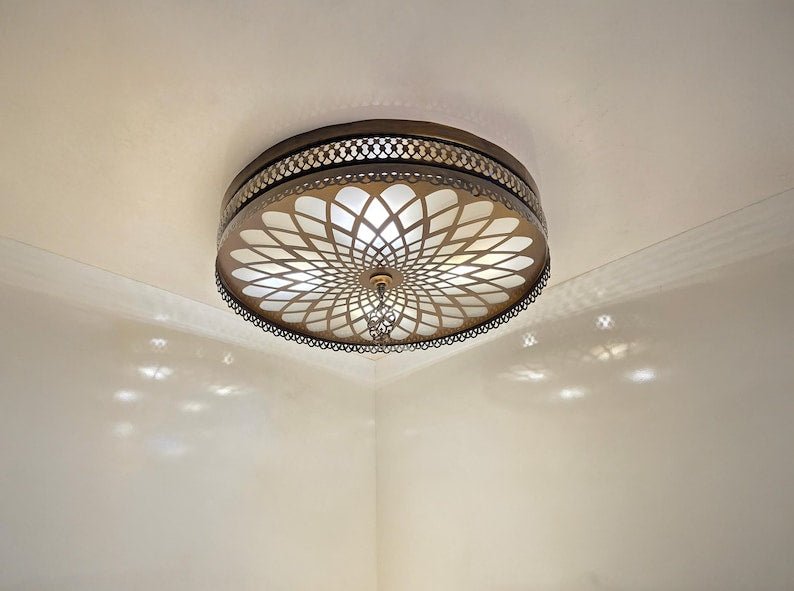 Moroccan Ceiling Light: Vintage Brass Laser Cut Metal Flush Mount Moroccan Ceiling Light: Vintage Brass Laser Cut Metal Flush Mount