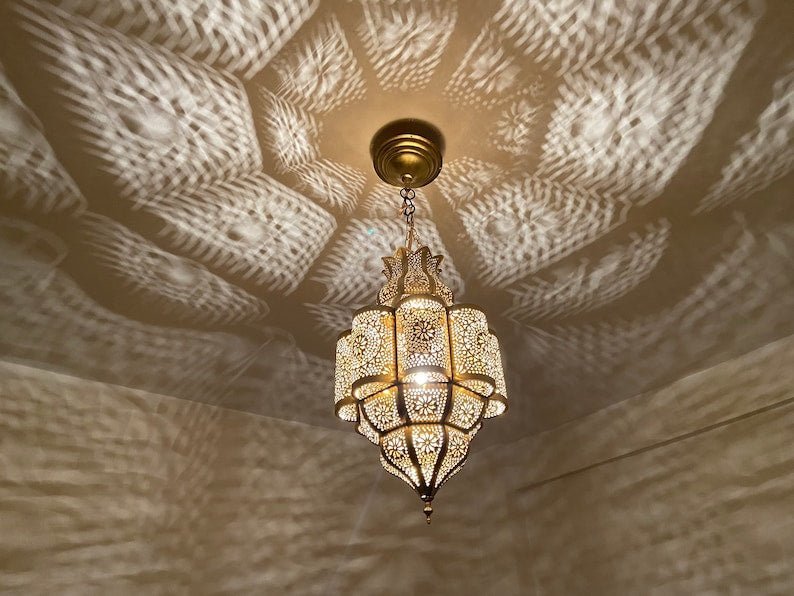 Handmade Moroccan Brass Ceiling Lantern Decorative Shadow Chandelier