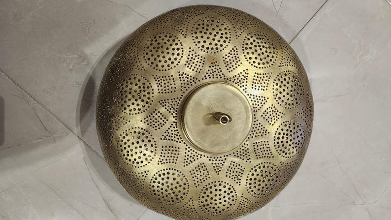 Handmade Moroccan Brass Pendant Light – Round Chandelier Lighting for Bedroom, Living Room & Dining – Lamp Ceiling Light Fixture Décor