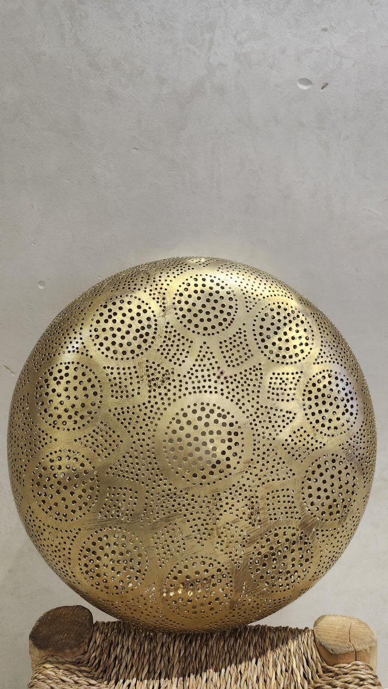 Handmade Moroccan Brass Pendant Light – Round Chandelier Lighting for Bedroom, Living Room & Dining – Lamp Ceiling Light Fixture Décor