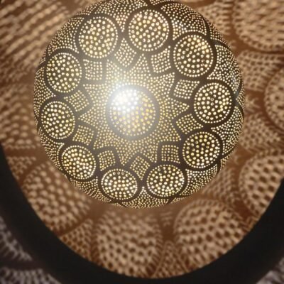 Handmade Moroccan Brass Pendant Light – Round Chandelier Lighting for Bedroom, Living Room & Dining – Lamp Ceiling Light Fixture Décor