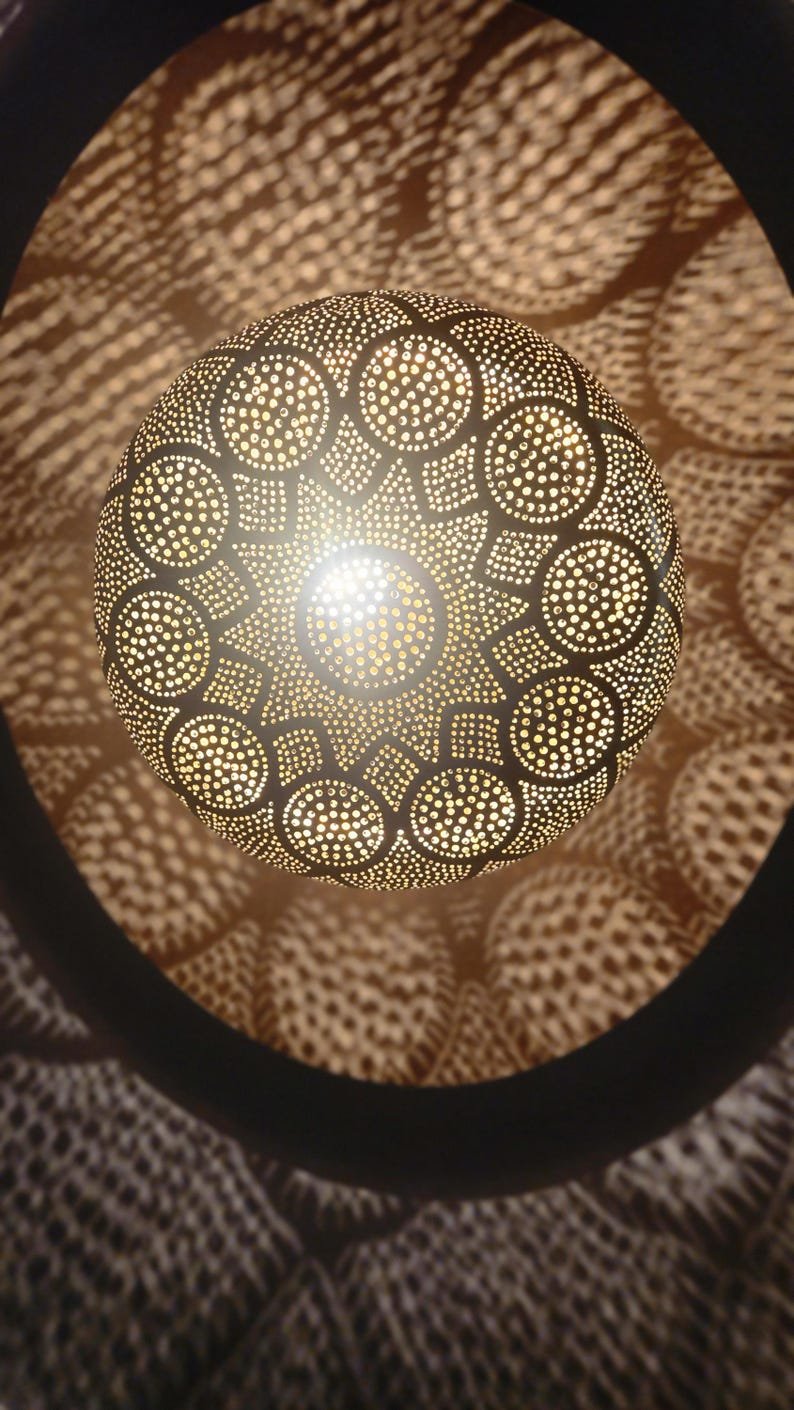 Handmade Moroccan Brass Pendant Light – Round Chandelier Lighting for Bedroom, Living Room & Dining – Lamp Ceiling Light Fixture Décor