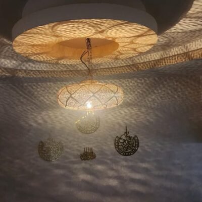 Handmade Moroccan Brass Pendant Light – Round Chandelier Lighting for Bedroom, Living Room & Dining – Lamp Ceiling Light Fixture Décor