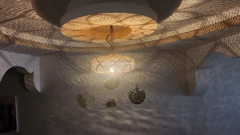 Handmade Moroccan Brass Pendant Light – Round Chandelier Lighting for Bedroom, Living Room & Dining – Lamp Ceiling Light Fixture Décor