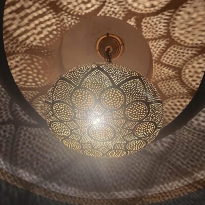 Handmade Moroccan Brass Pendant Light – Round Chandelier Lighting for Bedroom, Living Room & Dining – Lamp Ceiling Light Fixture Décor