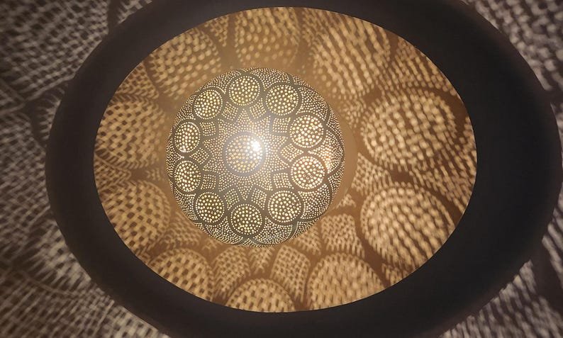 Handmade Moroccan Brass Pendant Light – Round Chandelier Lighting for Bedroom, Living Room & Dining – Lamp Ceiling Light Fixture Décor