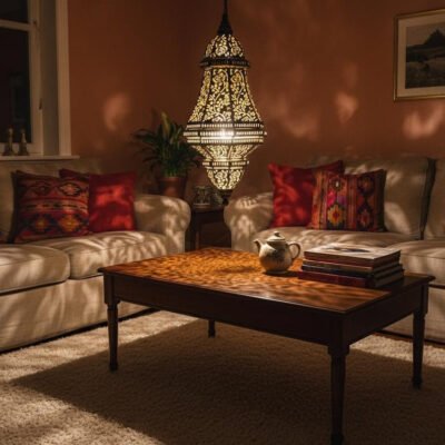 Handmade Moroccan Brass Pendant Light – Engraved Dome, Shadow Patterns