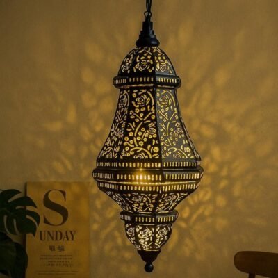 products-FloralCutwork3 Handcrafted Metal Lantern: Moroccan Floral Cutwork Hanging Lamp