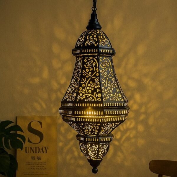 Handcrafted Metal Lantern: Moroccan Floral Cutwork Hanging Lamp