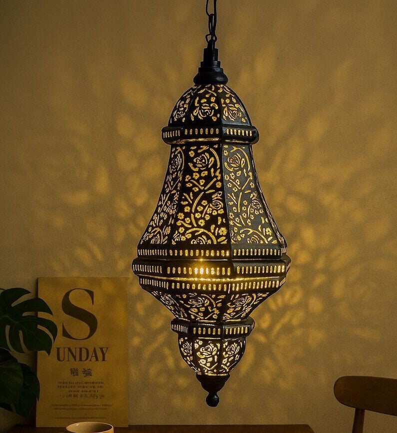products-FloralCutwork3 Handcrafted Metal Lantern: Moroccan Floral Cutwork Hanging Lamp
