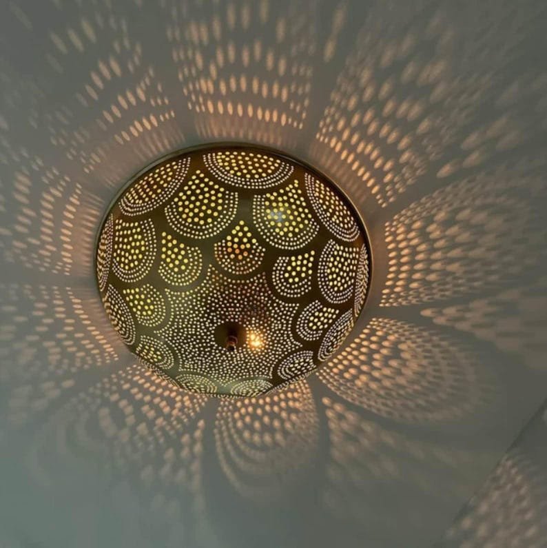 Flush Ceiling Light – Handcrafted Moroccan Brass Lighting