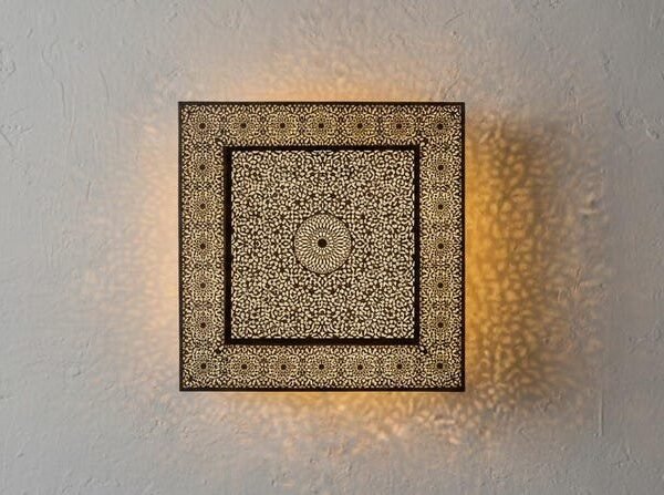 products-GeometricLightFixture2 Set of 2 Square Moroccan Brass Shadow Wall Sconces