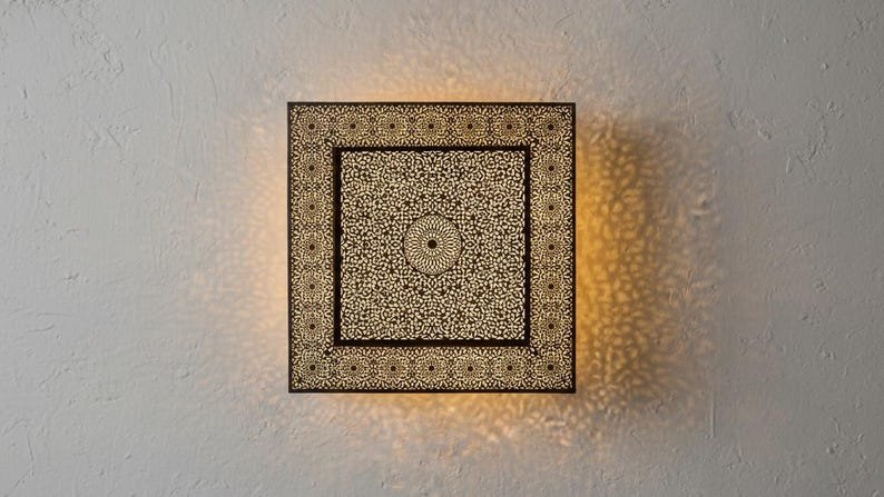 Set of 2 Square Moroccan Brass Shadow Wall Sconces