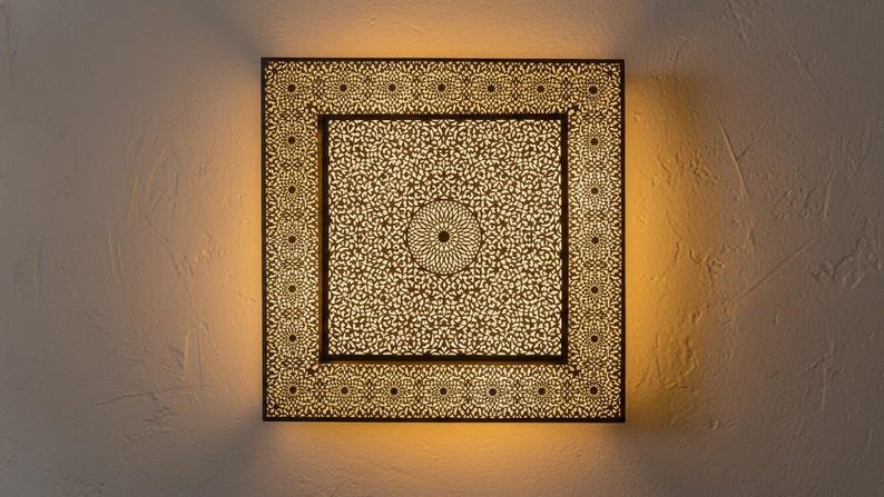Handmade Moroccan Brass Wall Sconce, Geometric Light Fixture