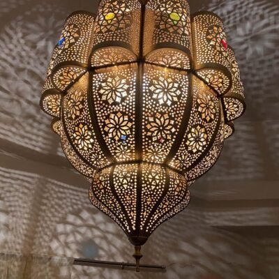 Large Moroccan Brass Pendant Light – Handmade Chandelier Ceiling Lamp