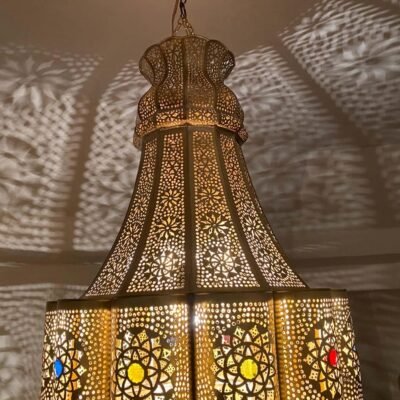 Large Moroccan Brass Pendant Light – Handmade Chandelier Ceiling Lamp